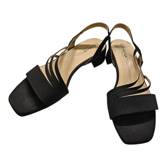 LifeStride Black Strappy Slingback Low Heel Sandals 7.5 M - Picture 1 of 3